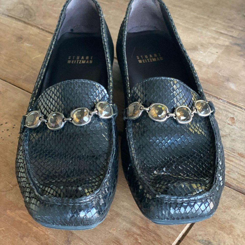Stuart Weitzman Black Snakeskin Driving Mocs! Chic